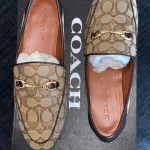 Coach Brown and Tan Loafers with Gold Hardware